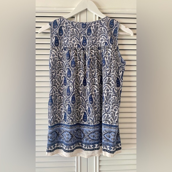 Max Studio Women’s Sleeveless Blue Paisley Design Bohemian w/Tassels Shirt SZ m - Picture 2 of 6